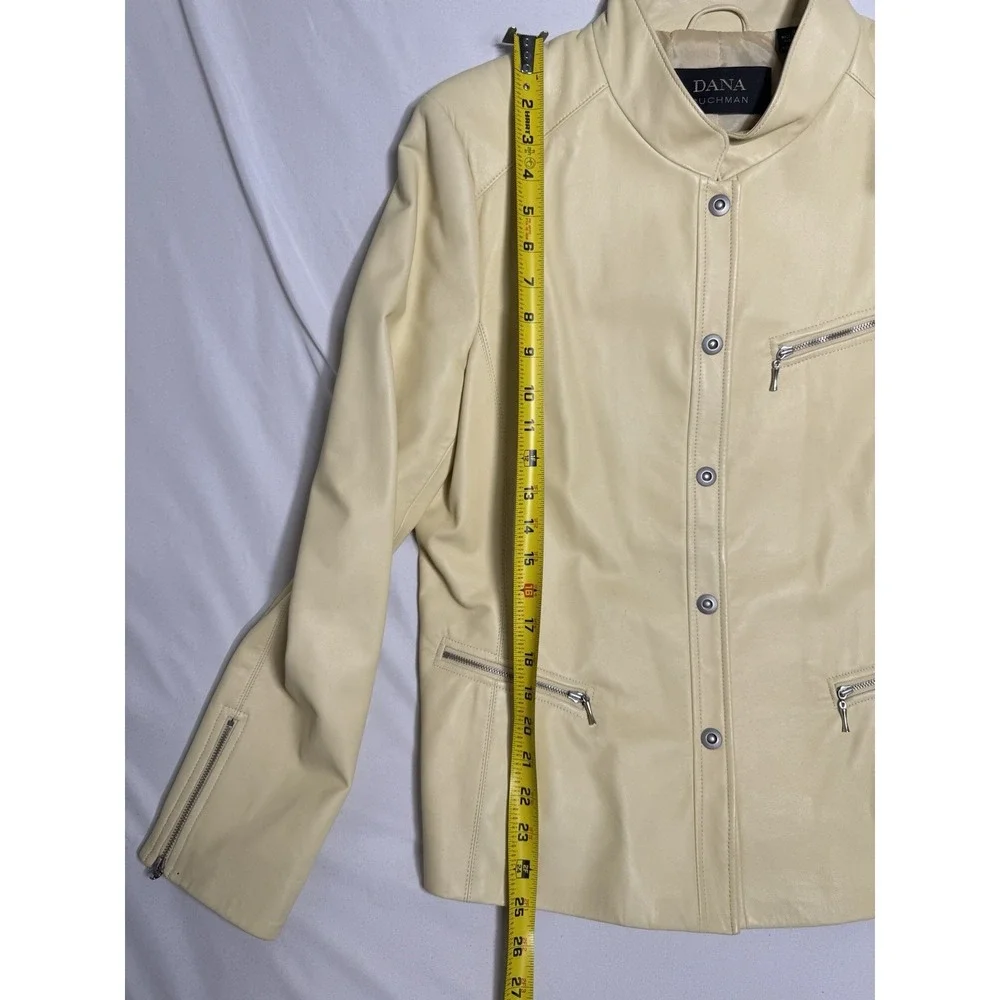 Dana‎ Buchman Cream Genuine Leather Patent Trims Jacket Blazer Women's Size 12 - Picture 6 of 7